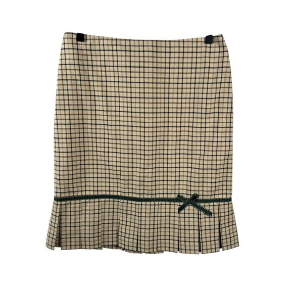 Tailor New York Dresses & Skirts - Tailor New York Tan Y2K Zipper Back Bow Accent Pleated Check Hem Skirt Size 4
